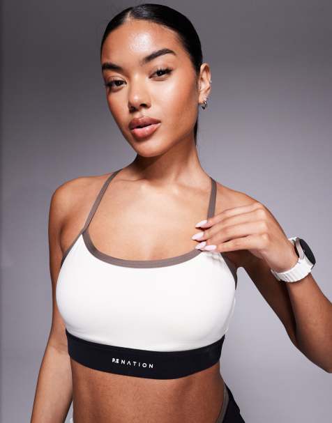 P.E Nation Signature Sports Bra in whisper white and walnut - view 1