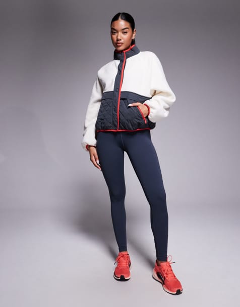 PE Nation Technique Quilt Jacket in whisper white and marine blue