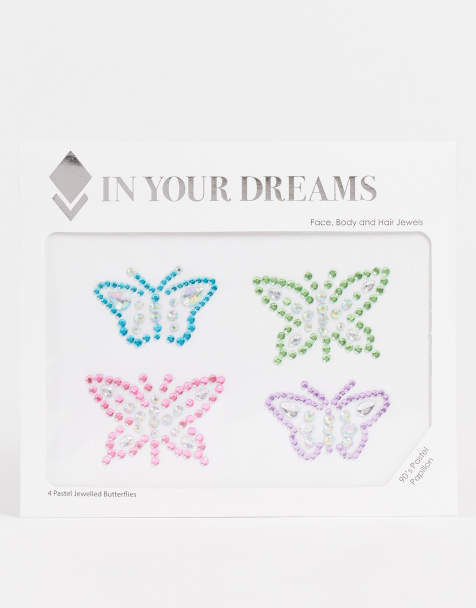 Pedrería para el rostro y el cabello en tonos pastel con diseño de mariposas estilo años 90 de In Your Dreams - view 1