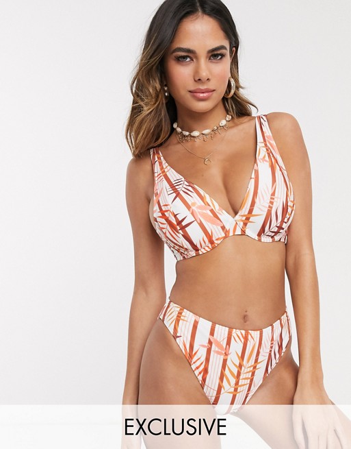 Peek & Beau Exclusive recycled polyester high leg bikini bottom in tropical stripe