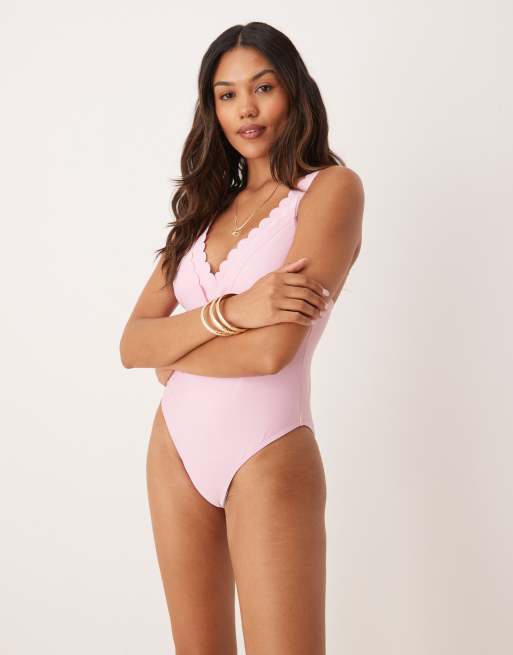 Peek & Beau - Badpak met dubbel schulpdetail in babyroze, 3 van 4