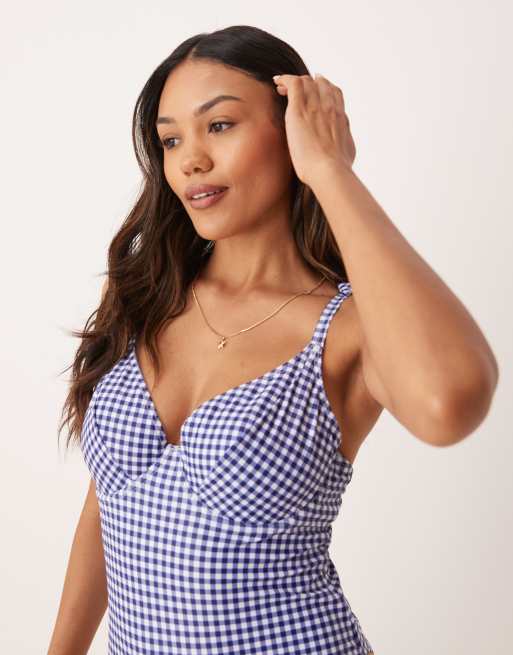 Peek & Beau - Badpak met strikken en gingham ruit in marineblauw, 4 van 4