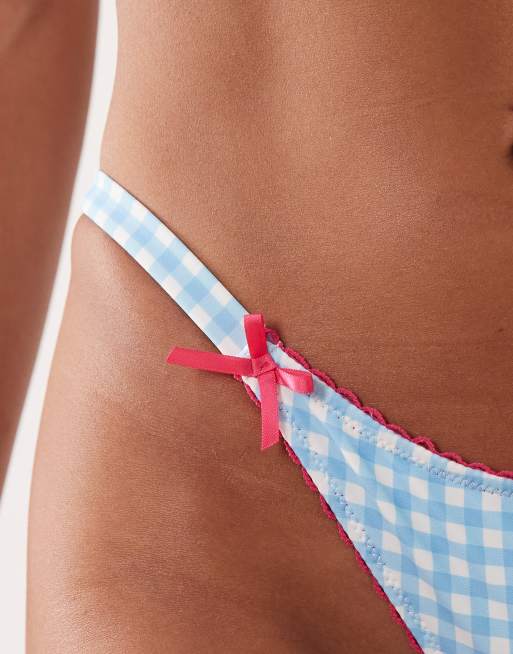 Peek & Beau - Bas de bikini à bordures roses - Vichy bleu, 3 de 4