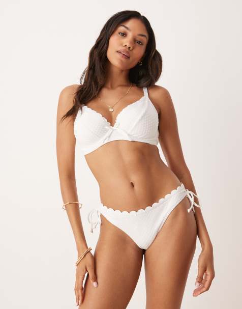 Peek & Beau - Bas de bikini à pois texturés avec liens sur les côtés - Blanc - view 1