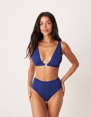Peek & Beau - Bas de bikini en broderie anglaise à taille haute - Marine-Bleu marine