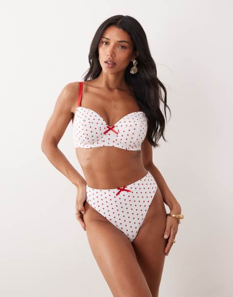 Peek & Beau bikini set with contrast straps in red & white polka dot - view 1