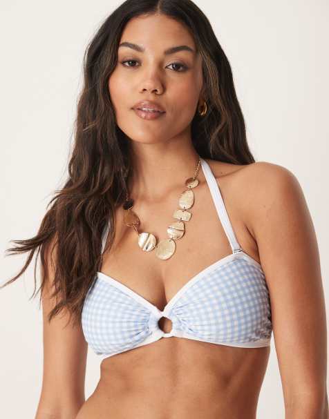 Peek & Beau bikini with contrast binding in blue gingham - view 1