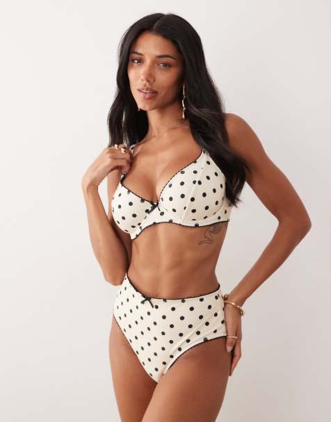 Peek & Beau - Bikinibroekje met hoge taille, golvend randje en stippen in zwart en wit - view 1