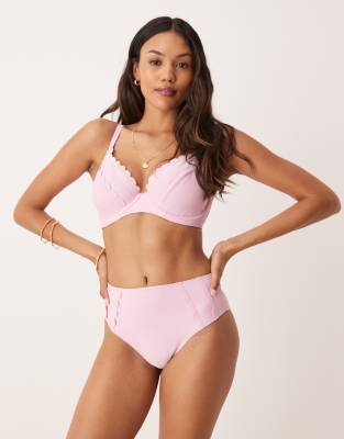Peek & Beau - Bikinihose in Babyrosa mit doppeltem Muschelsaum und hohem Bund