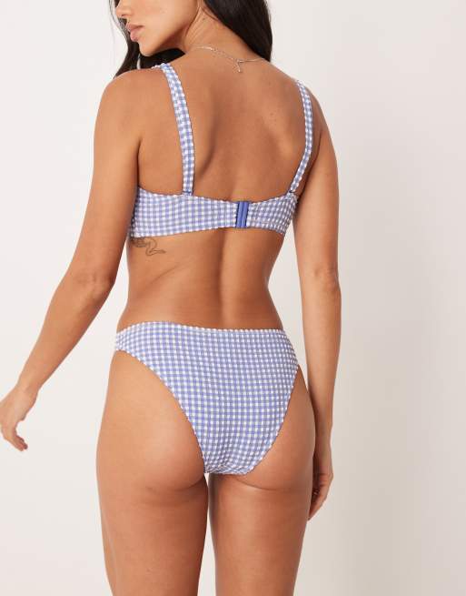 Peek & Beau – Bikinihose in Blau mit hohem Beinausschnitt und Vichy-Muster, 3 von 4