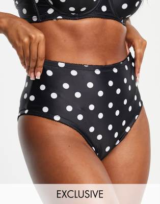 Peek & Beau - Bikinihose mit hohem Beinausschnitt, hohem Bund und Picotsaum in schwarz gepunktet-Marineblau