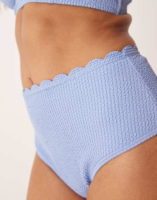 Peek & Beau – Blå, krinklad bikiniunderdel med hög midja och uddkantdetalj, 4 av 4