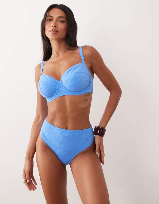 Peek & Beau – Blå strukturerad bikiniunderdel med hög midja och hög benskärning, 3 av 4