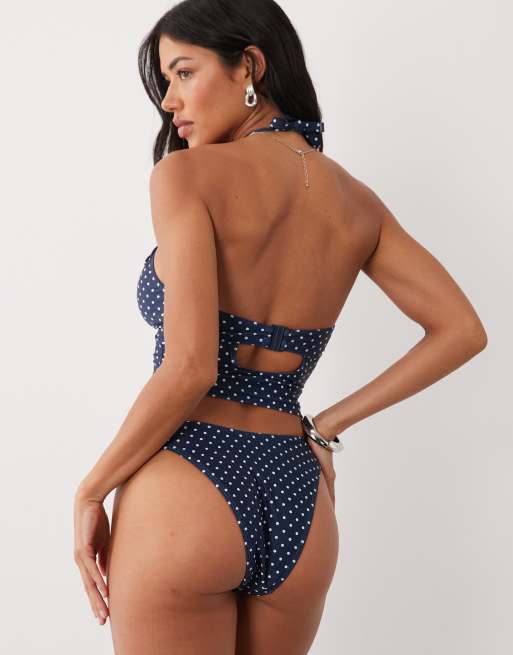 Peek & Beau - Braguitas de bikini azul marino de pernera alta con estampado de lunares, 2 de 4