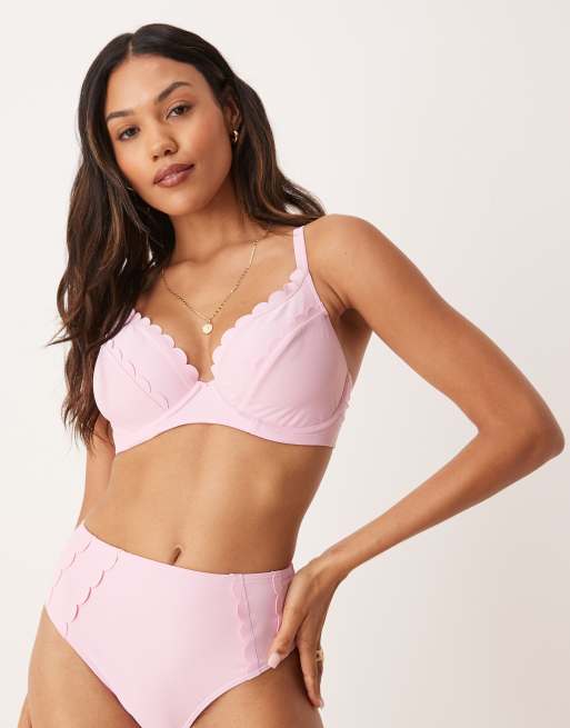 Peek & Beau – Bügel-Bikinioberteil in Babyrosa mit doppeltem Muschelsaum, 3 von 4