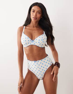 Peek & Beau - Bügel-Bikinioberteil in Weiß mit blauen Polka Dots-Bunt