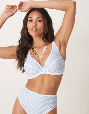 Peek & Beau - Bügel-Bikinioberteil mit Vichykaros in Blau und kontrastierender Einfassung