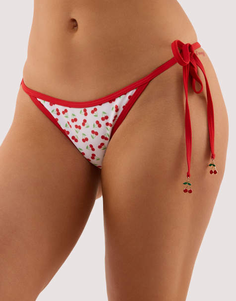 Peek & Beau Cherry red and white tie side bikini brief in red & white