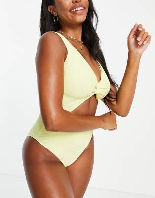 Peek & Beau Coppe Grandi - Costume da bagno stropicciato giallo limone con cut-out e dettaglio allacciato 