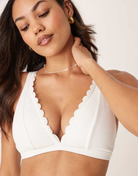 Peek & Beau Coppe Grandi - Top bikini a triangolo bianco con bordi smerlati - view 1