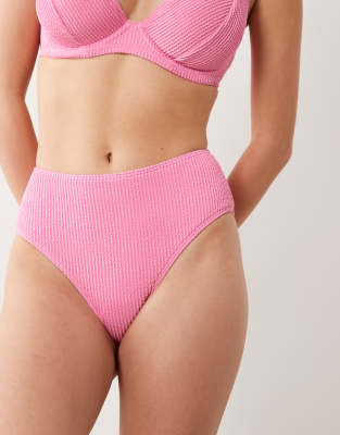 Peek & Beau Crinkle High Waist Bikini Bottom In Pink