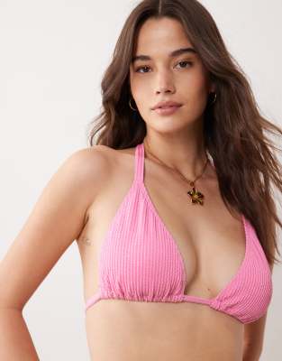 Peek & Beau Crinkle Triangle Bikini Top In Pink