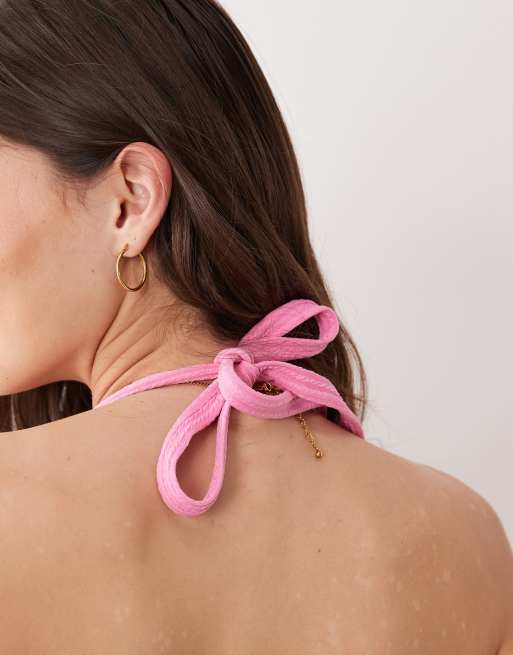 Peek & Beau crinkle triangle bikini top in pink, 3 of 4