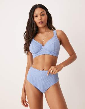 Peek & Beau crinkle underwire bikini top with scallop detail in blue