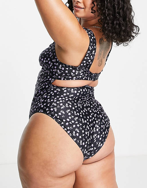  Peek & Beau Curve Exclusive cut out swimsuit in lilac floral print 