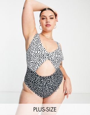Peek & Beau Curve Exclusive cut out swimsuit in polka dot