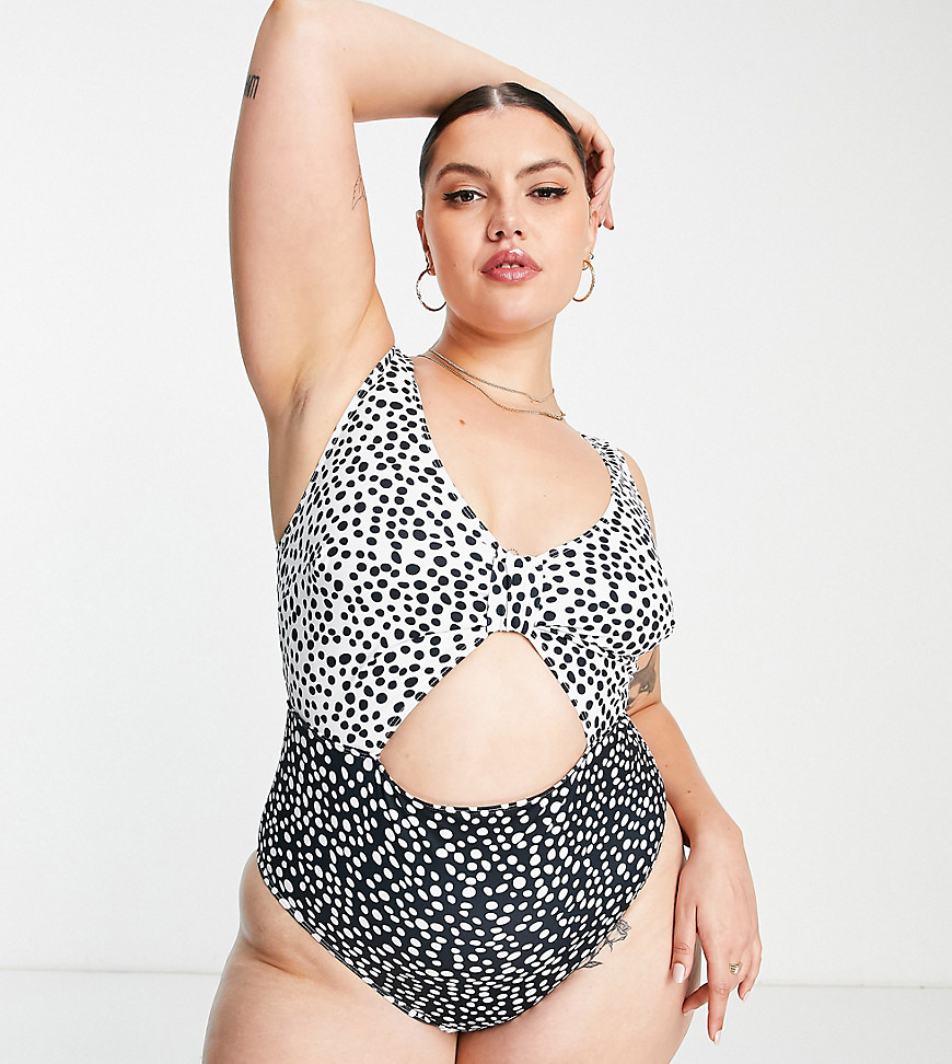Peek & Beau Curve Exclusive Cut Out Swimsuit In Polka Dot-multi