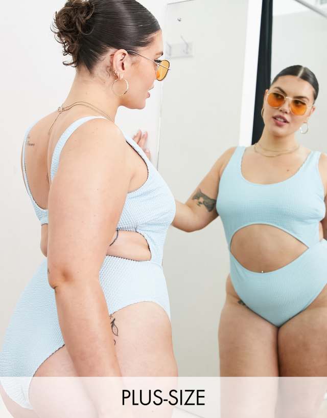 Peek & Beau Curve - exclusive cut out swimsuit with tie detail in baby blue crinkle