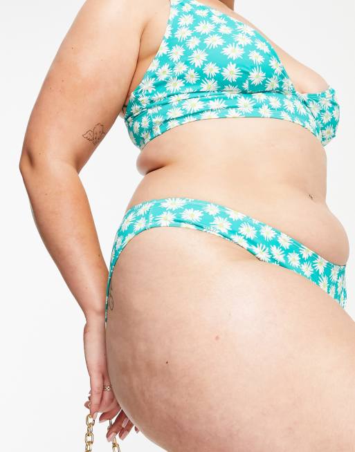 Peek & Beau Curve Exclusive high leg bikini bottom in green