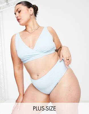 Peek & Beau Curve Exclusive high waist bikini bottom in baby blue crinkle