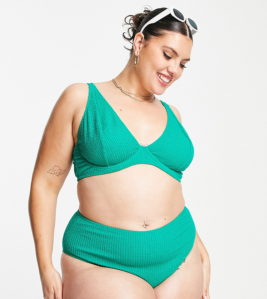 Exclusive high waist bikini bottom in green texture-Multi