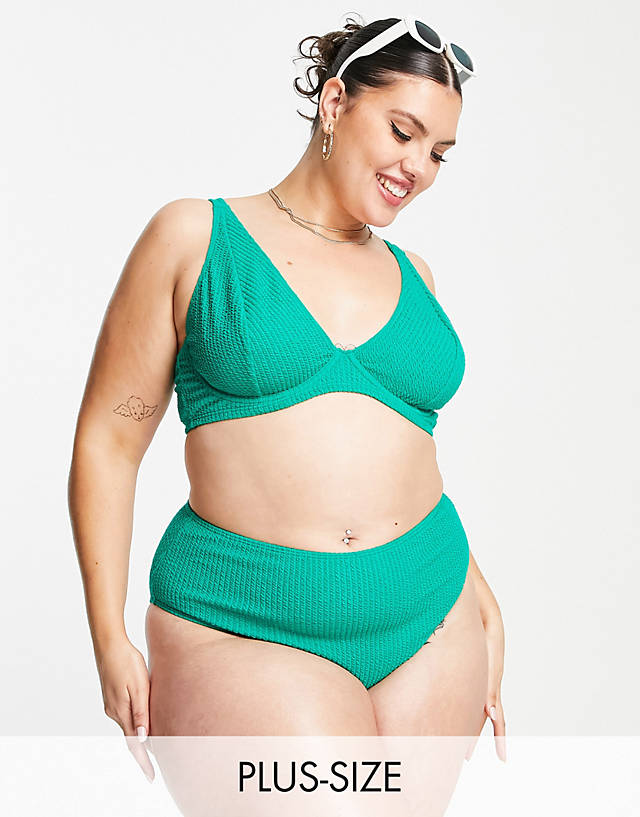 Peek & Beau Curve - exclusive high waist bikini bottom in green texture