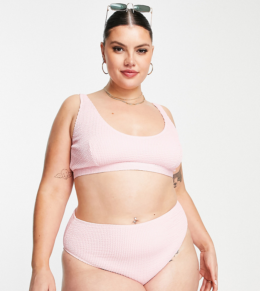 Exclusive high waist bikini bottom in pink crinkle