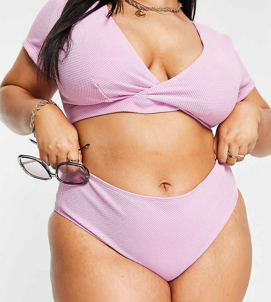 Peek & Beau Curve Exclusive High Waist Bikini Bottom In Textured Purple