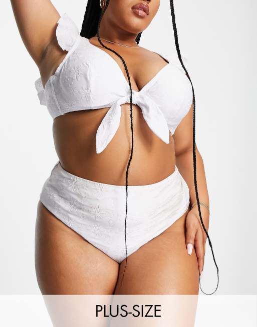 Peek Beau Curve Exclusive high waist bikini top and bottom in white broderie a ASOS