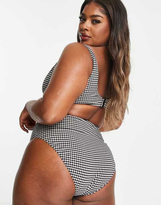 Peek Beau Curve Exclusive high waist bikini bottoms in seersucker gingham ASOS