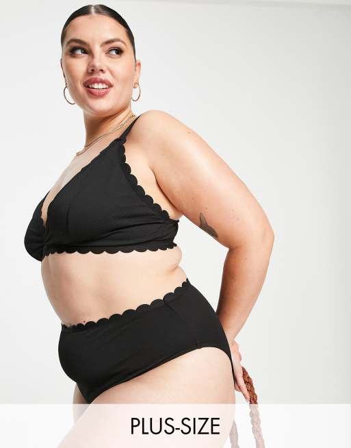 Peek & Beau Curve Exclusive scallop high waist bikini bottoms in black