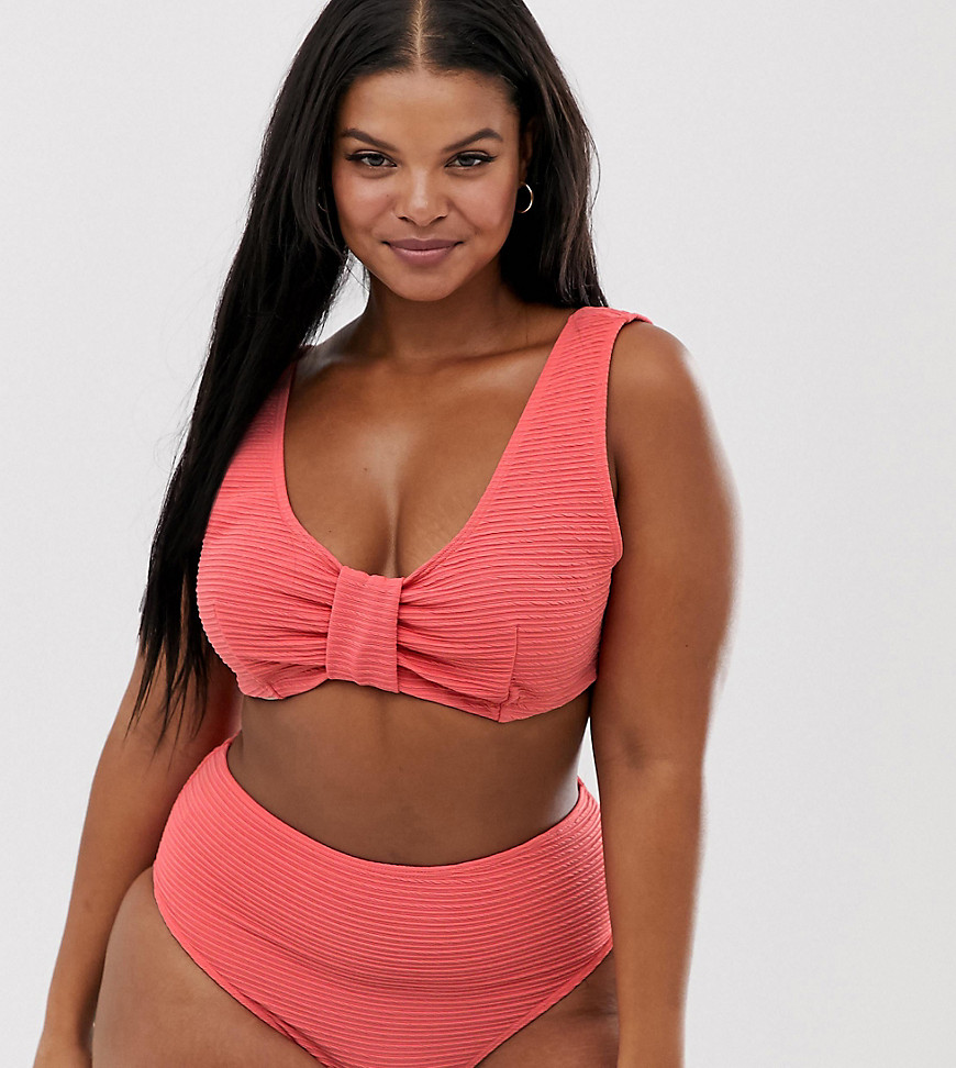 Peek & Beau Curve - Exclusive - Tekstureret bikinitop i støvet pink med knude foran
