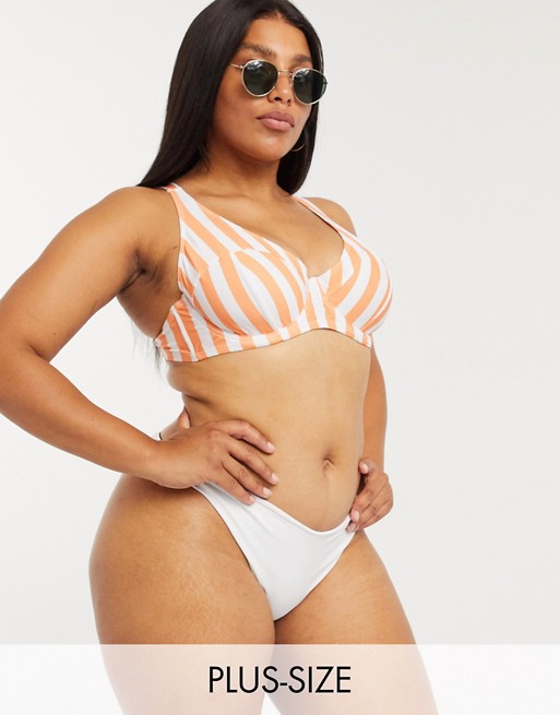 Peek & Beau Curve Exclusive underwire bikini top in coral stripe