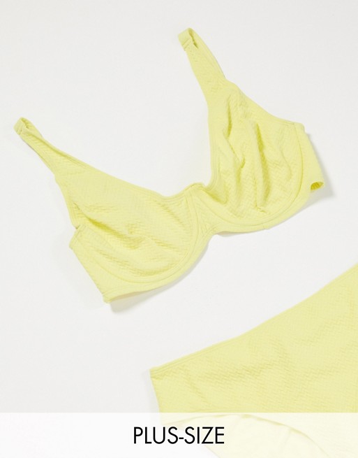 Peek & Beau Curve Exclusive underwired frill bikini top in lemon