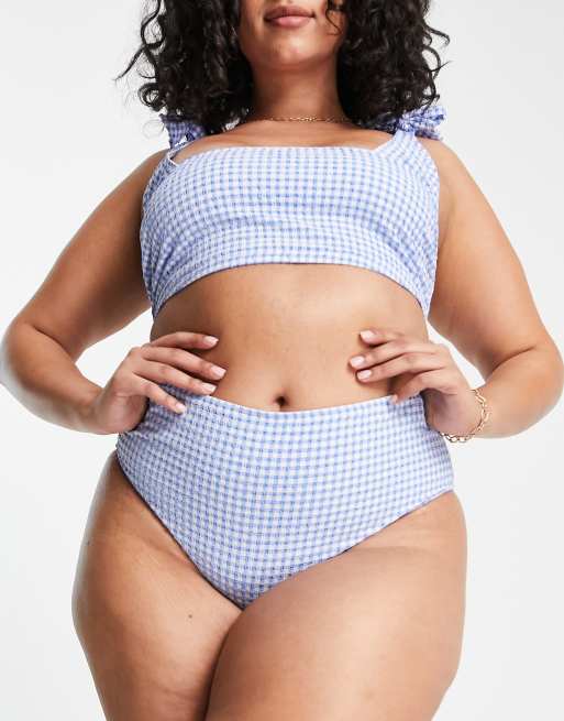 Peek & Beau Curve - Exclusivité - Bas de bikini taille haute texturé à carreaux vichy - Bleu, 2 de 4