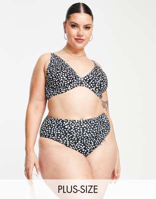 Peek & Beau Curve - Exklusiv - Mix and Match - Bikinihose in Schwarz mit hohem Bund und Tupfenmuster-Bunt