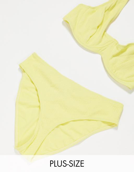 Peek & Beau Curve – Exklusive Bikinihose mit Rüschen und hohem Beinausschnitt in Zitronengelb