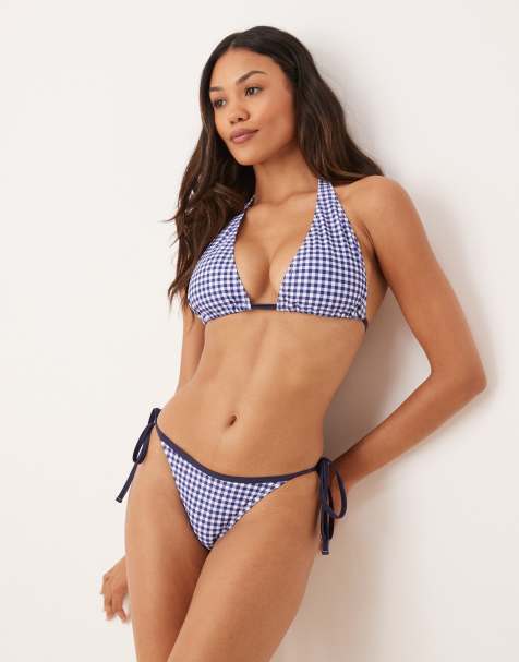 Peek & Beau tie side bikini bottom in navy gingham
