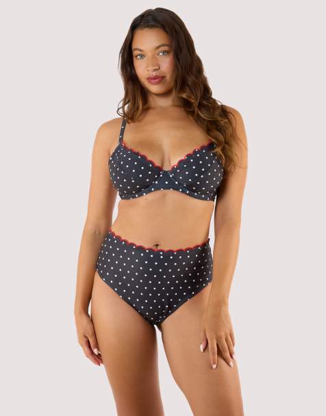 Peek & Beau Dottie scallop high waist brief in black/red - view 1