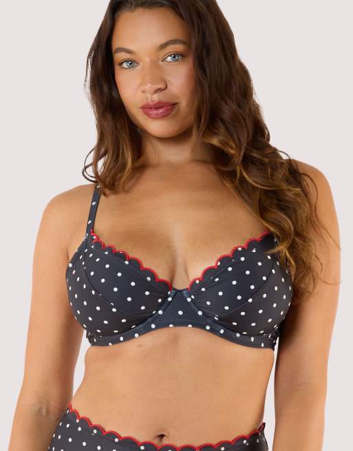 Peek & Beau Dottie scallop underwired plunge top in black/red, 4 of 4